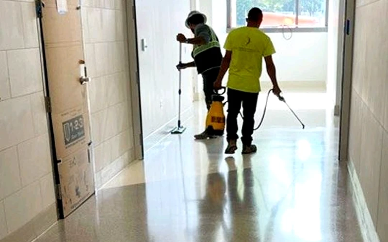 Terrazzo floor sealer application